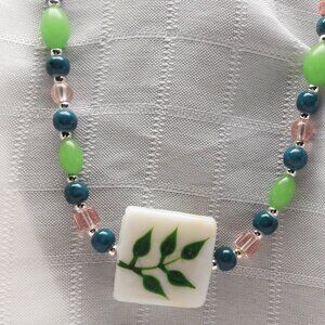No 274 Beautiful handmade necklace with torch-worked painted glass pieces